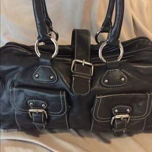 Black leather handbag, tote, shoulder bag